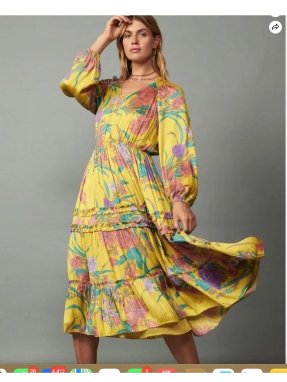 Current Air Marigold Floral Maxi Dress V-Neck womens size large long sleeve new